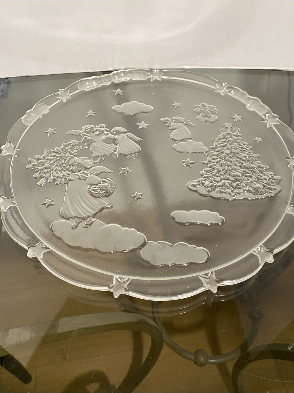 Vintage Mikasa Holiday Lights Cake Platter with Angels & Star Accents
